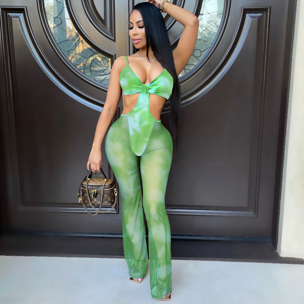 Sexy Sling Deep V Printed Fashion Jumpsuit Nightclub Wear A7175