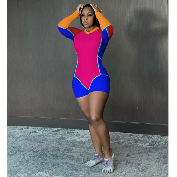Positioning printed women's jumpsuit autumn contrast sports pants tight-fitting comfortable jumpsuit YY5300