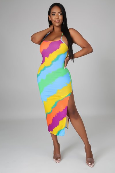 Temperament commuter sexy print halter dress dress nightclub clothes A7182