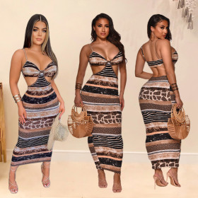 Spring and summer new sexy halter strap print dress SH7251