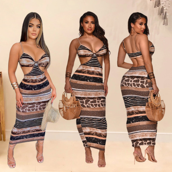 Spring and summer new sexy halter strap print dress SH7251