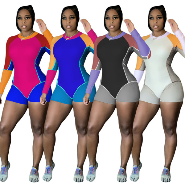 Positioning printed women's jumpsuit autumn contrast sports pants tight-fitting comfortable jumpsuit YY5300