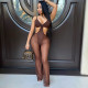 Sexy suspenders deep V solid color fashion jumpsuit nightclub clothes A7173