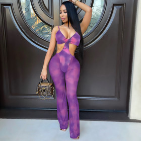 Sexy Sling Deep V Printed Fashion Jumpsuit Nightclub Wear A7175