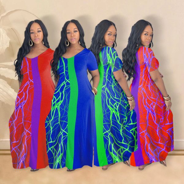 Plus size women's new loose print dress SH7265