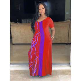 Plus size women's new loose print dress SH7265