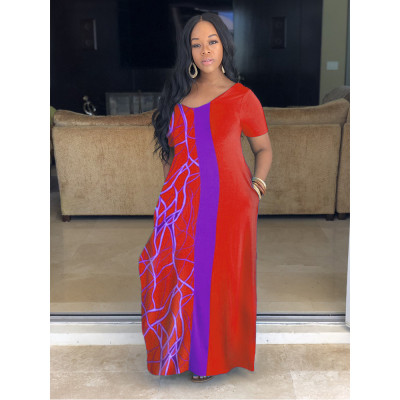 Plus size women's new loose print dress SH7265