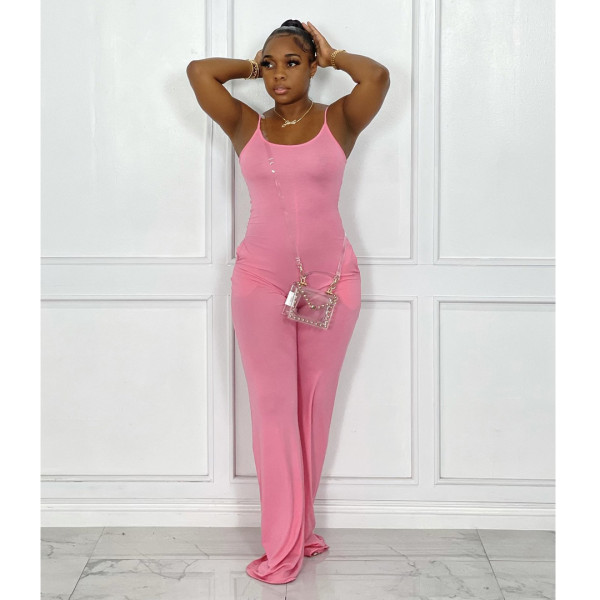 Solid color ladies jumpsuit sexy mopping floor sleeveless jumpsuit summer and autumn YY5299