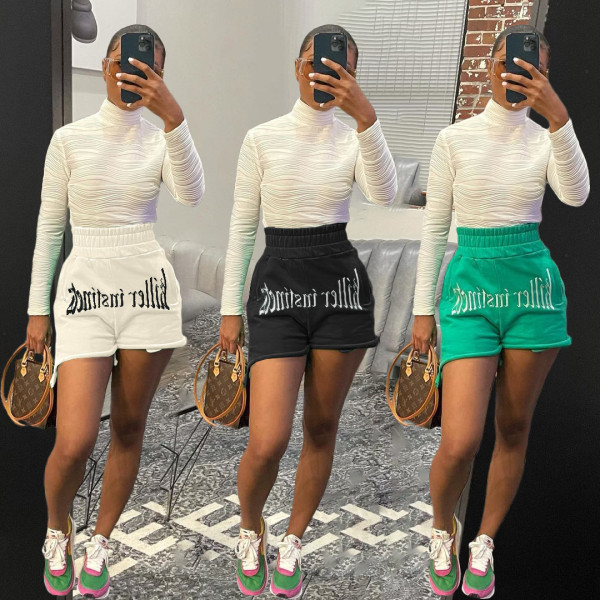 New women's fashion letter embroidery casual sports shorts Y10017