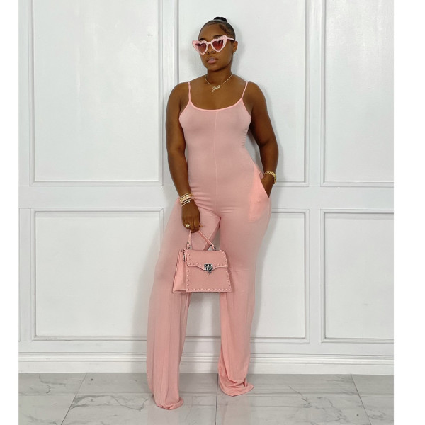 Solid color ladies jumpsuit sexy mopping floor sleeveless jumpsuit summer and autumn YY5299