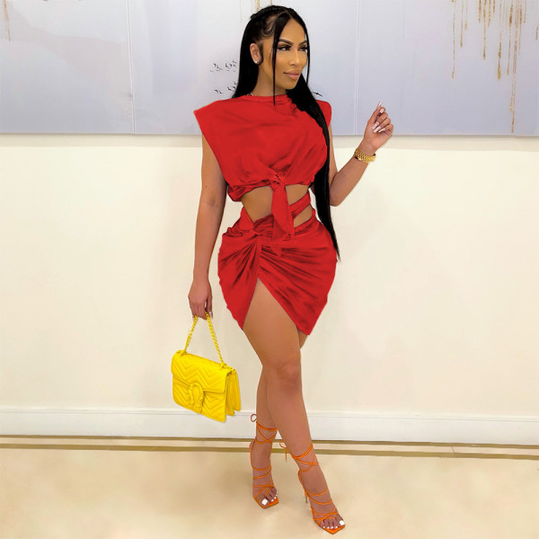 New sexy nightclub dress solid color two-piece suit SH7274