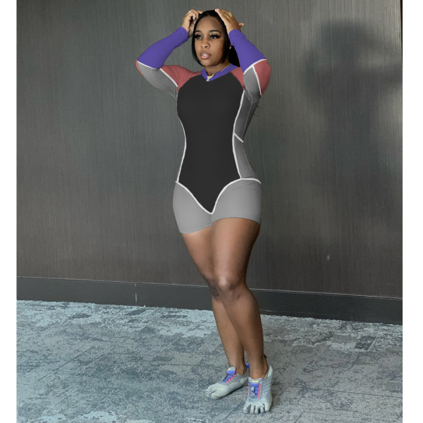 Positioning printed women's jumpsuit autumn contrast sports pants tight-fitting comfortable jumpsuit YY5300