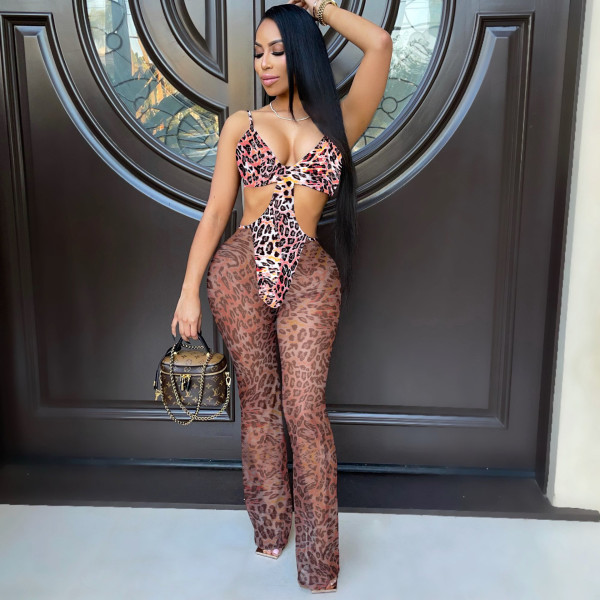 Sexy Sling Deep V Printed Fashion Jumpsuit Nightclub Wear A7175
