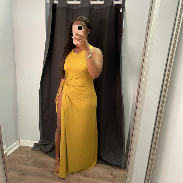 Women's high-waist hollow cross-fashion sleeveless dress A6729