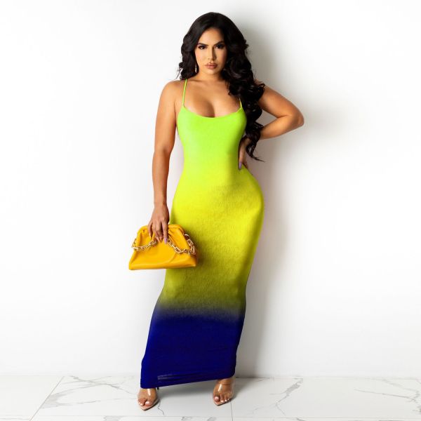 Women's dress gradient color sleeveless sexy print summer dress AL164