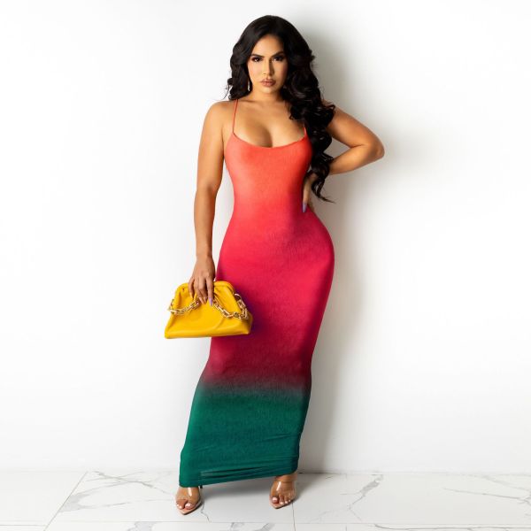 Women's dress gradient color sleeveless sexy print summer dress AL164