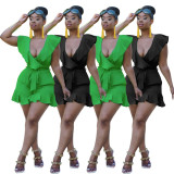 Solid color lotus leaf V-neck jumpsuit A6728
