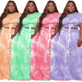 Plus size skirt suit women's fashion loose print plus size two-piece culottes A6714