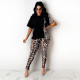 Women's two-piece leopard print stitching short-sleeved suit summer short T-shirt AL160