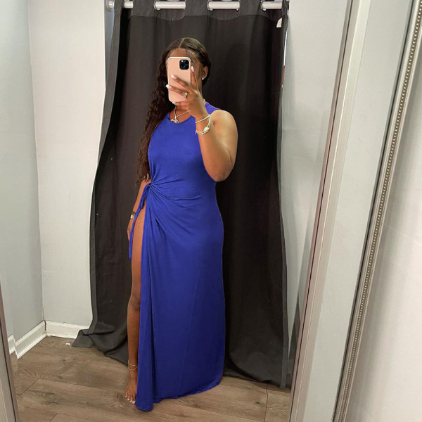 Women's high-waist hollow cross-fashion sleeveless dress A6729