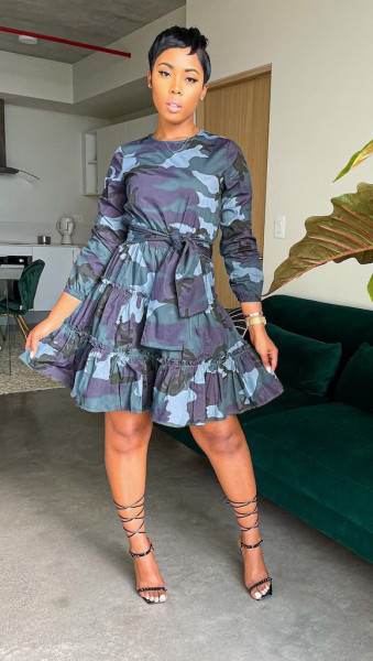 Women's Dress Long Sleeve Camouflage Printed A-line Skirt Middle Skirt Cake Skirt AL176