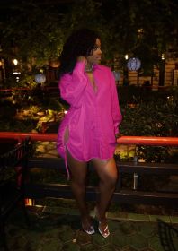 Women's sexy shirt dress ruffled long-sleeved large shirt loose autumn AL179