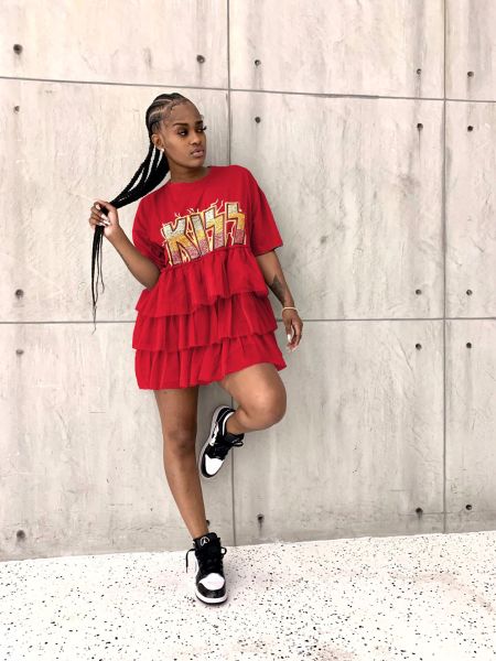 Women's Printed Cake Skirt Mesh Dress T-shirt Dress Summer AL159