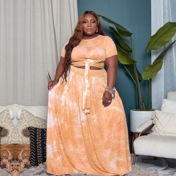 Plus size skirt suit women's fashion loose print plus size two-piece culottes A6714