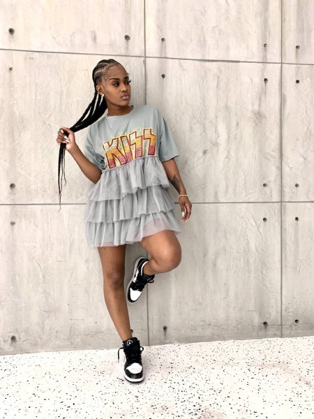 Women's Printed Cake Skirt Mesh Dress T-shirt Dress Summer AL159