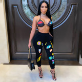 Sexy women's summer two-piece lip print bra set AL156