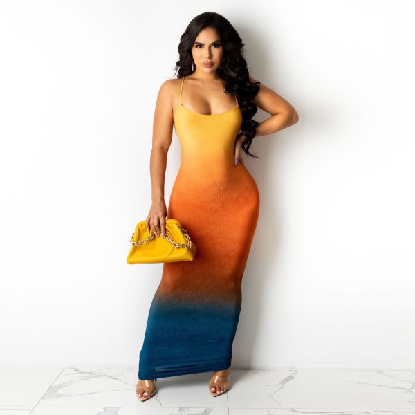 Women's dress gradient color sleeveless sexy print summer dress AL164