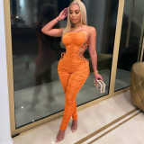 Ladies' breast-wrapped pleated lace-up jumpsuit A6726