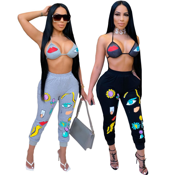 Sexy women's summer two-piece lip print bra set AL156