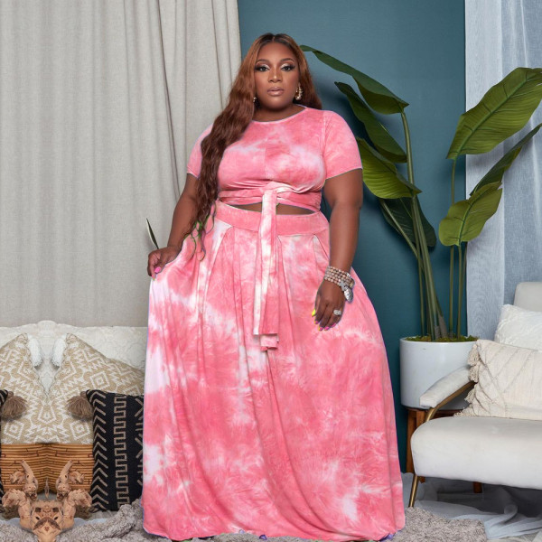 Plus size skirt suit women's fashion loose print plus size two-piece culottes A6714