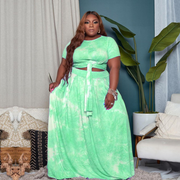 Plus size skirt suit women's fashion loose print plus size two-piece culottes A6714