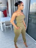 Pure color craft tube top casual suit TS1163