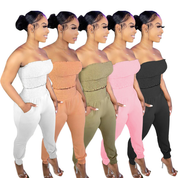Pure color craft tube top casual suit TS1163