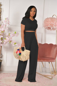 Women's solid color open waist flared pants casual two-piece suit TS933