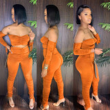 Solid color tube top drawstring pleated two-piece suit A6596