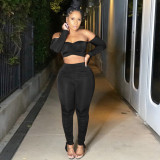 Solid color tube top drawstring pleated two-piece suit A6596