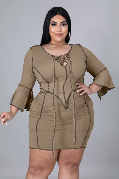 Plus size women's fashion anti-car casual pure color lace short skirt two-piece suit Y81338