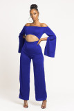 Casual solid color long-sleeved navel off-shoulder jumpsuit M971