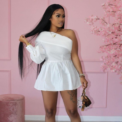 Sexy Off-the-shoulder Irregular Sleeve One-piece Short Dress A6697