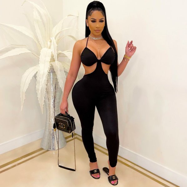 Fashion sexy suspenders solid color casual jumpsuit A8805