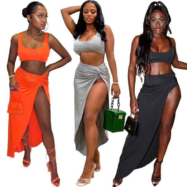 Women's vest loose split skirt suit two-piece plus size women's clothing Y1323