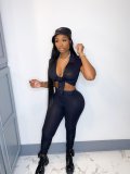 Sexy slim solid color pit strip short sleeve suit A8820