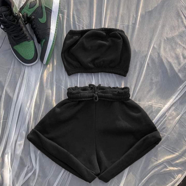 Women's summer new high-waist lace-up fashion casual shorts and chest wrap suit A8809
