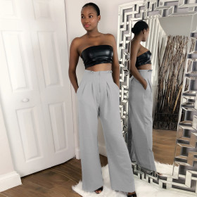 Multicolor High Waist Zipper Casual Pants Wide Leg Pants Y443