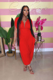 Solid color waist deep V loose jumpsuit M1111