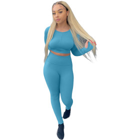 Women's solid color leisure yoga high waist tight two-piece suit Y81336